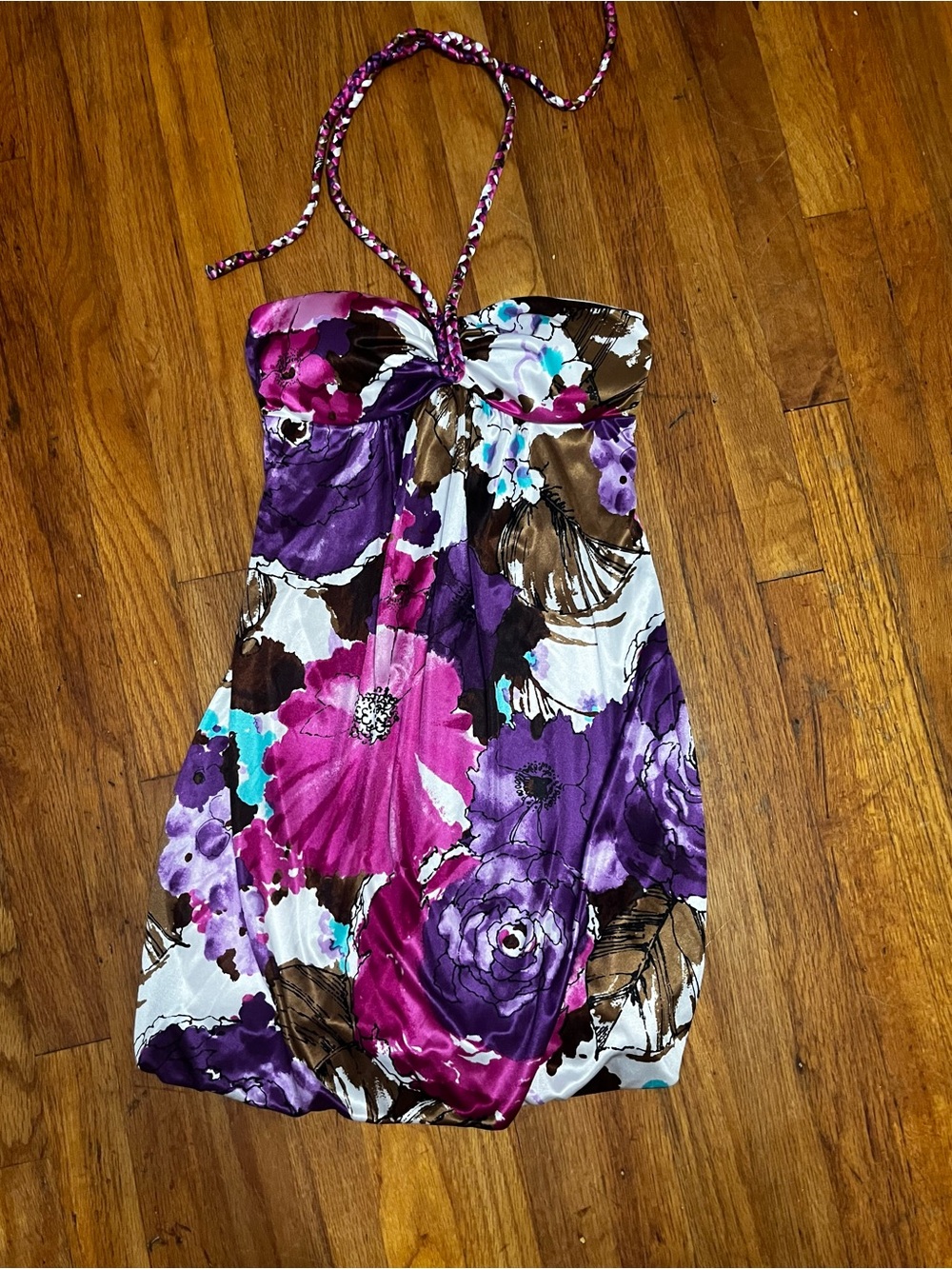Ruby Rox Purple and Fuchsia Floral Halter Dress